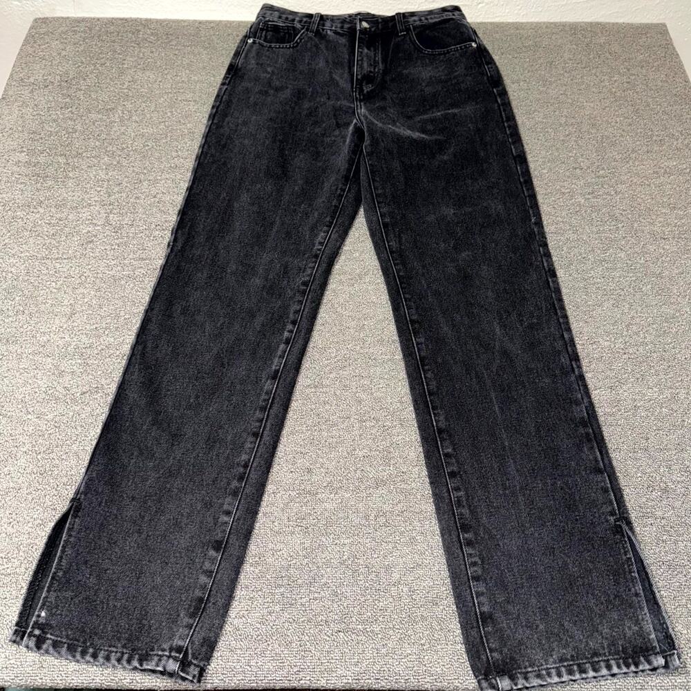 Nasty Gal Wide Leg Jeans Womens 8 Black Denim Dark‎ Wash Pockets Side Slits Hem